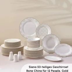 Karaca Tafelservice Für 12 Personen-Elegance Bone Siena 53-Teiliges 12-Personen Geschirrsett Gold