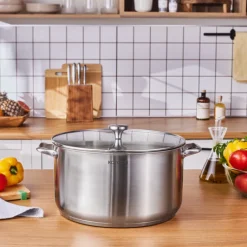 Karaca Stahltopf-Elite Edelstahl-Induktions-Kochtopf mit Deckel, 34 cm, Silber
