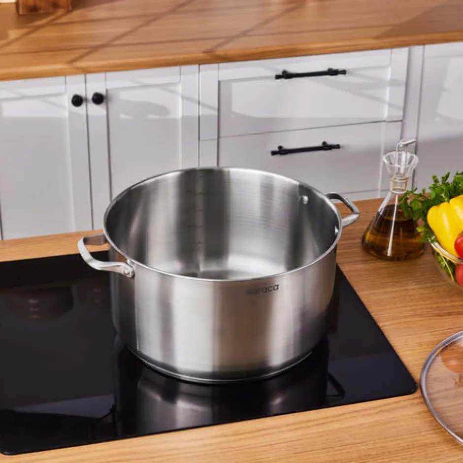 Karaca Stahltopf-Elite Edelstahl-Induktions-Kochtopf mit Deckel, 34 cm, Silber