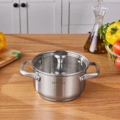 Karaca Stahltopf-Elite Edelstahl-Induktions-Kochtopf mit Deckel, 16 cm, Silber
