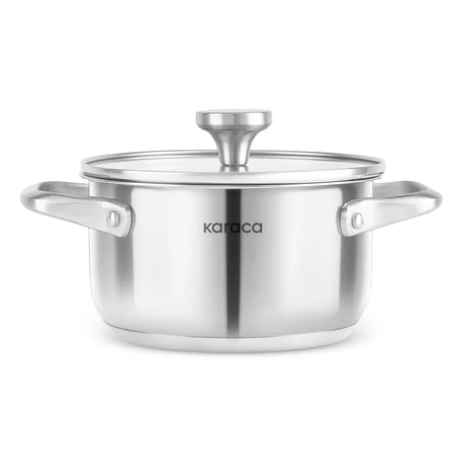 Karaca Stahltopf-Elite Edelstahl-Induktions-Kochtopf mit Deckel, 16 cm, Silber