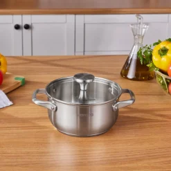 Karaca Stahltopf-Elite Edelstahl-Induktions-Kochtopf mit Deckel, 18 cm, Silber