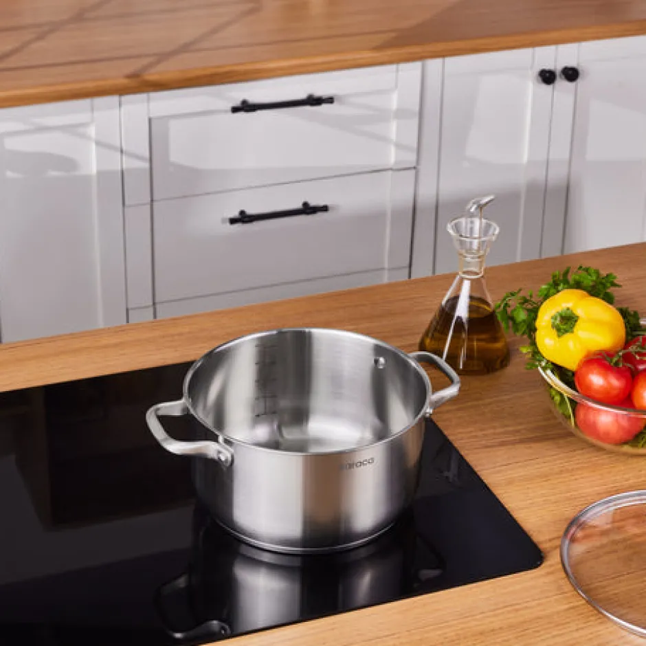 Karaca Stahltopf-Elite Edelstahl-Induktions-Kochtopf mit Deckel, 24 cm, Silber