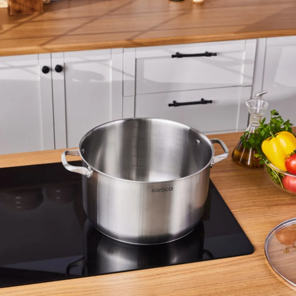 Karaca Stahltopf-Elite Edelstahl-Induktions-Kochtopf mit Deckel, 30 cm, Silber