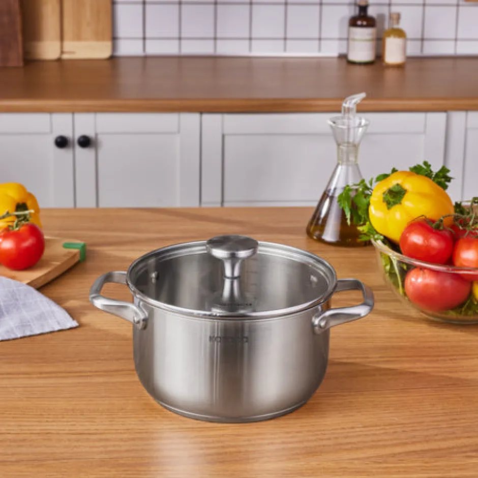 Karaca Stahltopf-Elite Edelstahl-Induktions-Kochtopf mit Deckel, 20 cm, Silber