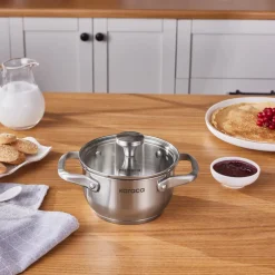 Karaca Milchkännchen|Stahltopf-Elite Edelstahl-Induktions-Kochtopf mit Deckel, 14 cm, Silber