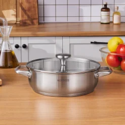 Karaca Stahltopf-Elite Edelstahl-Kasserolle Flach 24 cm 3 L
