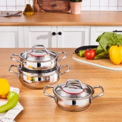 Karaca Stahltopf Sets-Emirgan 6-teiliges Stahlplattenset Farblös