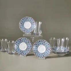 Karaca Teegläser Sets-Emirgan 12-teiliges Türkisches Teeset aus Bone China für 6 Personen, 130 ml, Mehrfarbig