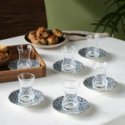 Karaca Teegläser Sets-Emirgan 12-teiliges Türkisches Teeset aus Bone China für 6 Personen, 130 ml, Mehrfarbig