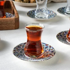 Karaca Teegläser Sets-Emirgan 12-teiliges Türkisches Teeset aus Bone China für 6 Personen, 130 ml, Mehrfarbig