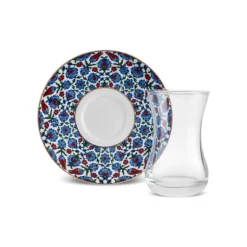 Karaca Teegläser Sets-Emirgan 12-teiliges Türkisches Teeset aus Bone China für 6 Personen, 130 ml, Mehrfarbig