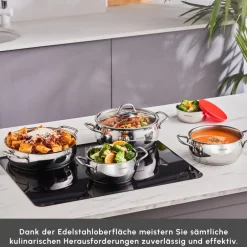 Karaca Stahltopf Sets-Emirgan XL 10-teiliges Kochtopfset für Induktion aus Stahl mit Aufbewahrungsdeckel Farblös