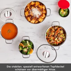 Karaca Stahltopf Sets-Emirgan XL 10-teiliges Kochtopfset für Induktion aus Stahl mit Aufbewahrungsdeckel Farblös