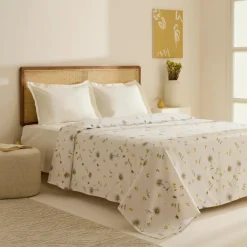Karaca Tagesdecke Set-Emma Piquédecke aus 100 % Baumwolle, 200 × 220 cm, Gelb