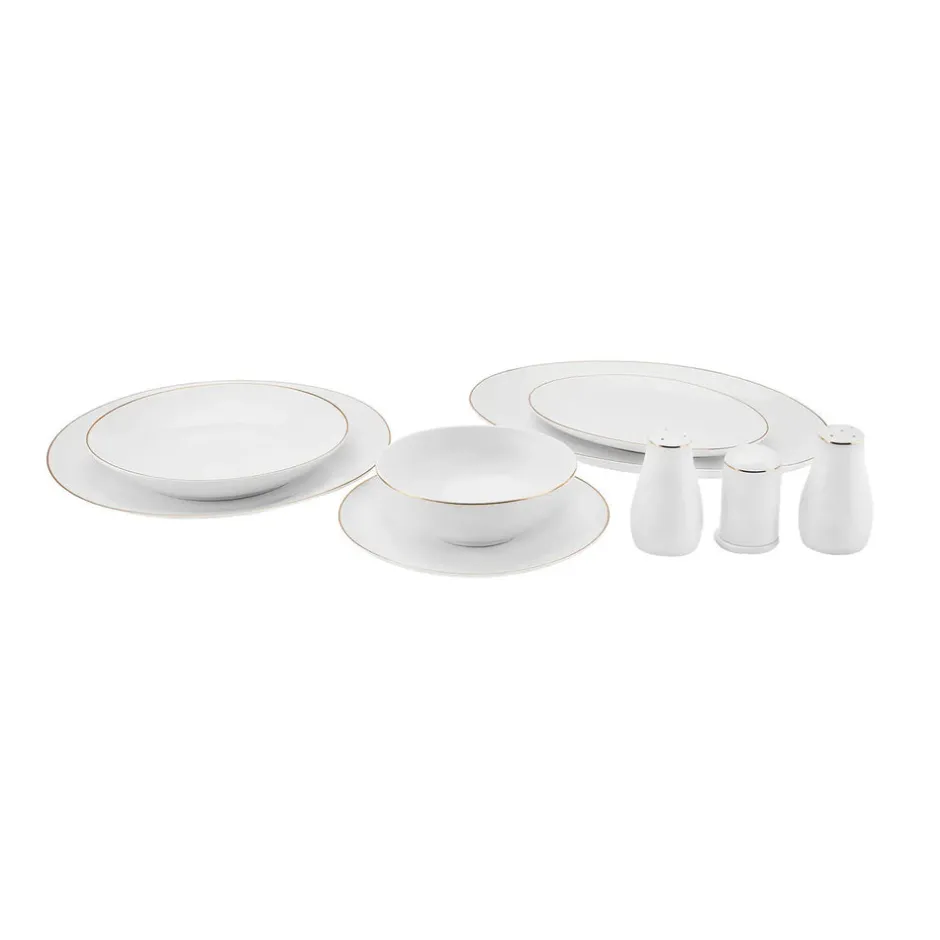 Karaca Tafelservice Für 12 Personen-Esbelto 12 Personen Geschirrset, 56 Teilig, New Generation Bone, Gold