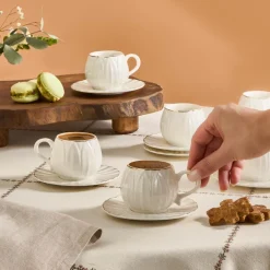 Karaca Mokka & Espressotassen Set-Eylül Kaffeetasse für 6 Personen 85 Ml Weıß01