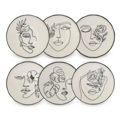 Karaca Frühstücksgeschirr|Kuchenplatte-Face 6-teiliges Kuchenteller-Set Weıß01