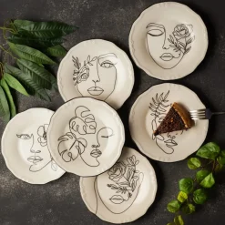 Karaca Frühstücksgeschirr|Kuchenplatte-Face 6-teiliges Kuchenteller-Set Weıß01