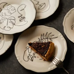 Karaca Frühstücksgeschirr|Kuchenplatte-Face 6-teiliges Kuchenteller-Set Weıß01