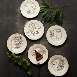 Karaca Frühstücksgeschirr|Kuchenplatte-Face 6-teiliges Kuchenteller-Set Weıß01