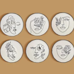 Karaca Frühstücksgeschirr|Kuchenplatte-Face 6-teiliges Kuchenteller-Set Weıß01