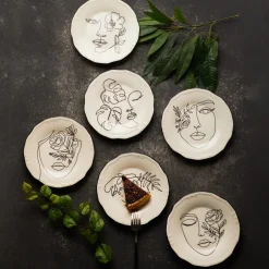Karaca Frühstücksgeschirr|Kuchenplatte-Face 6-teiliges Kuchenteller-Set Weıß01