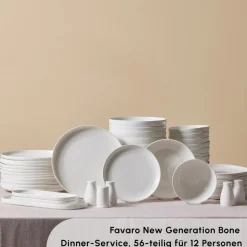 Karaca Tafelservice Für 12 Personen-Favaro für 12 Personen Geschirrset, 56 Teilig, New Generation Bone Weıß01