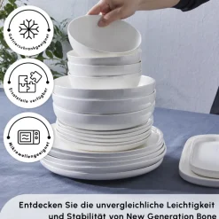 Karaca Tafelservice Für 12 Personen-Favaro für 12 Personen Geschirrset, 56 Teilig, New Generation Bone Weıß01