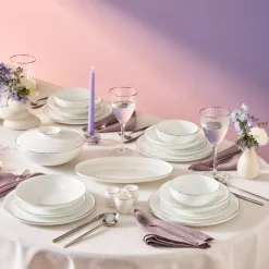 Karaca Tafelservice Für 12 Personen-Fine Bone Meridian 55-teiliges Tafelservice für 12 Personen Platin Platın