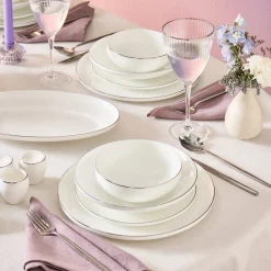Karaca Tafelservice Für 12 Personen-Fine Bone Meridian 55-teiliges Tafelservice für 12 Personen Platin Platın