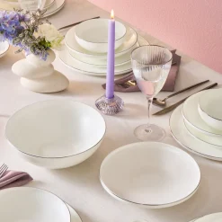 Karaca Tafelservice Für 12 Personen-Fine Bone Meridian 55-teiliges Tafelservice für 12 Personen Platin Platın