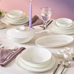 Karaca Tafelservice Für 12 Personen-Fine Bone Meridian 55-teiliges Tafelservice für 12 Personen Platin Platın