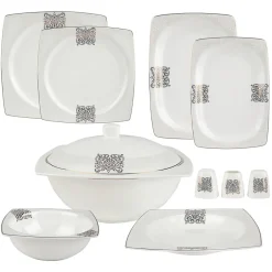 Karaca Tafelservice Für 12 Personen-Fine Bone New Lotus 60 Pieces Dinnerware Set Square Whıte01