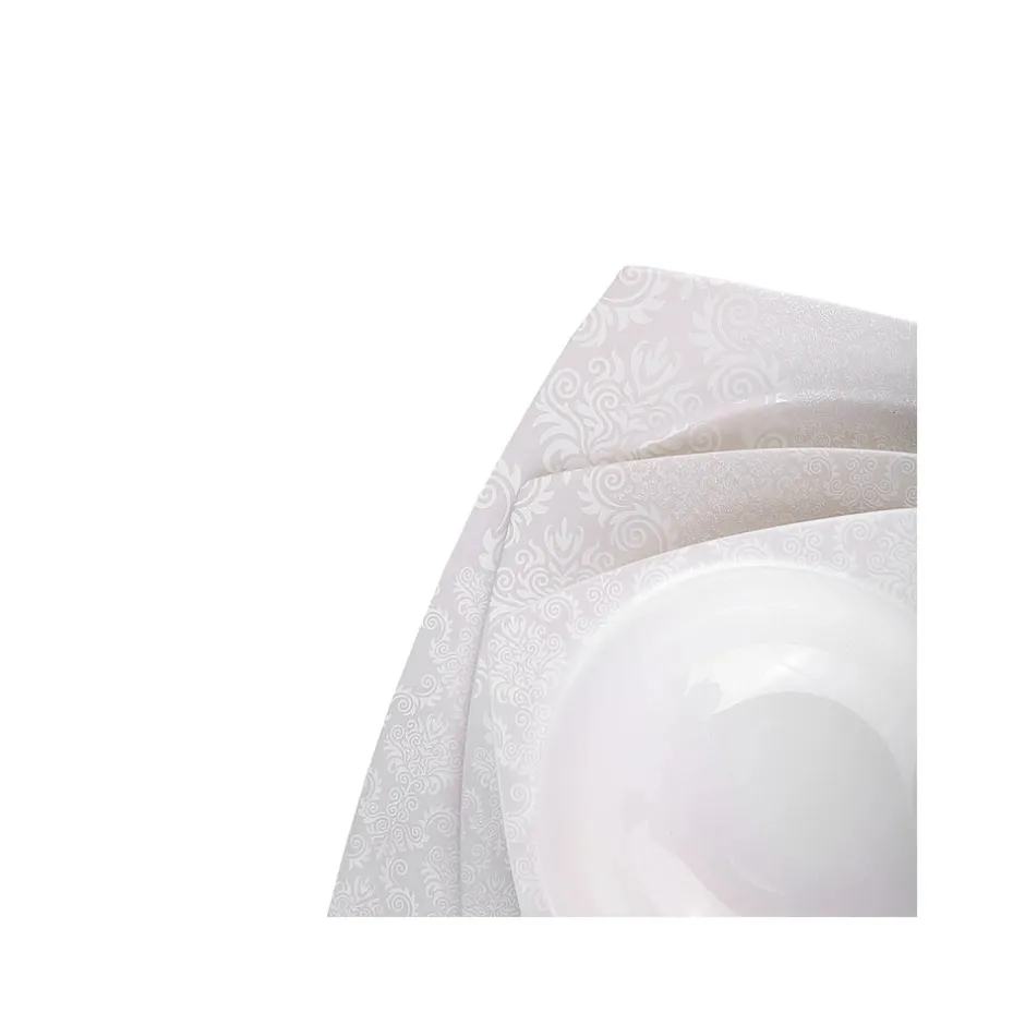 Karaca Tafelservice Für 12 Personen-Fine Bone Ruffle 60-teiliges Quadratisches Tafelservice für 12 Personen Weıß01