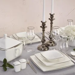 Karaca Tafelservice Für 12 Personen-Fine Pearl Agate für 12 Personen Perle Geschirr Set, Platin, 62 Teilig Platın