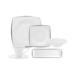 Karaca Frühstücksset Für 6 Personen-Fine Pearl Agate Platin 26-teiliges Frühstücksset und Servierschalen für 6 Personen Quadratisch Platın