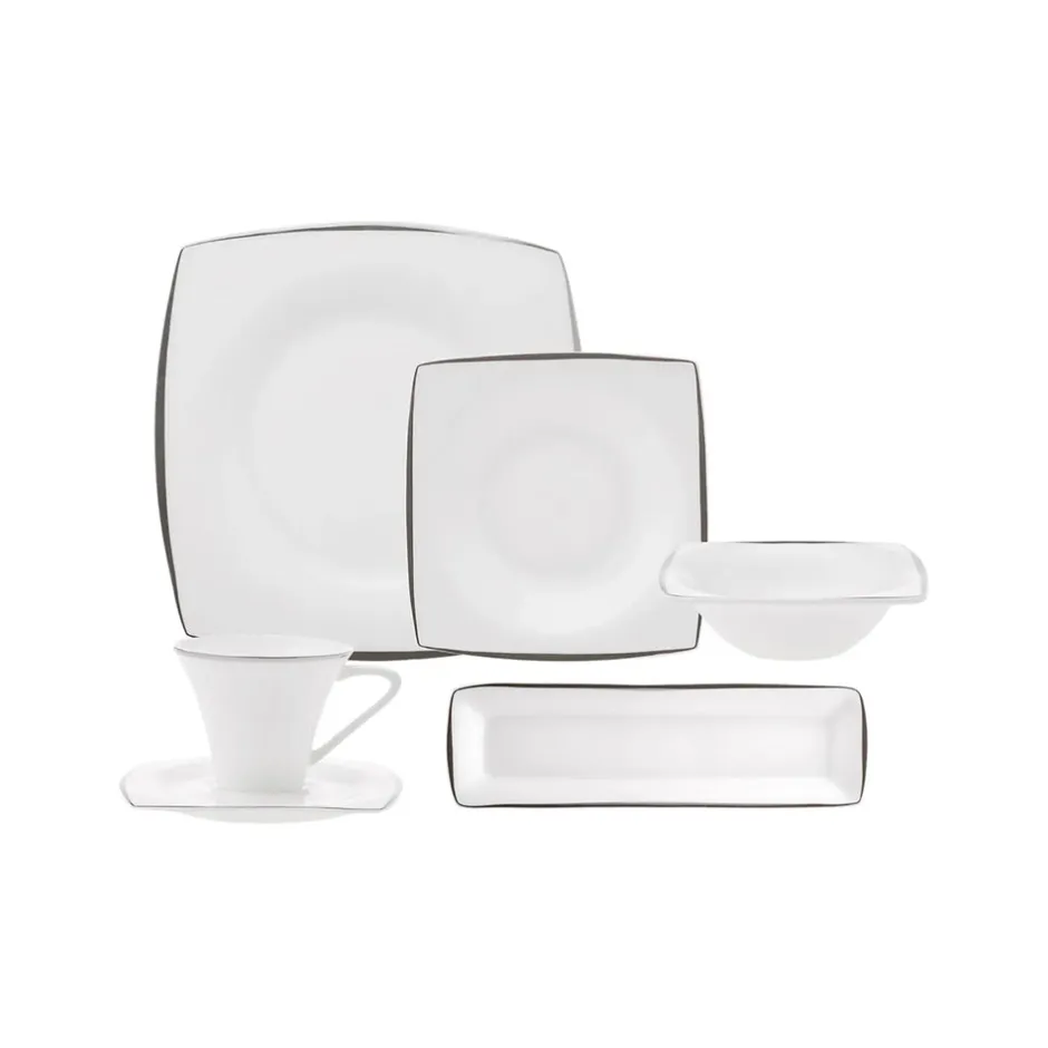 Karaca Frühstücksset Für 6 Personen-Fine Pearl Agate Platin 26-teiliges Frühstücksset und Servierschalen für 6 Personen Quadratisch Platın