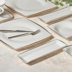 Karaca Frühstücksset Für 6 Personen-Fine Pearl Agate Platin 26-teiliges Frühstücksset und Servierschalen für 6 Personen Quadratisch Platın