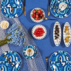 Karaca Frühstücksset Für 6 Personen-Fine Pearl Azur 26-teiliges Frühstücksset und Servierschalen Blau01