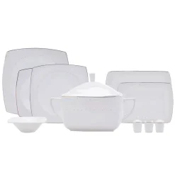 Karaca Tafelservice Für 12 Personen-Fine Pearl Belha 62-teiliges quadratisches Perlmutt Dinner-Set für 12 Personen Weıß01
