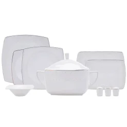 Karaca Tafelservice Für 12 Personen-Fine Pearl Belha 62-teiliges quadratisches Perlmutt Dinner-Set für 12 Personen Weıß01