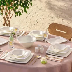 Karaca Tafelservice Für 12 Personen-Fine Pearl Dara 58-Teiliges 12-Personen Geschirrset Platin Platın