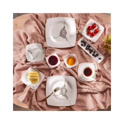 Karaca Frühstücksset Für 6 Personen-Fine Pearl Era 26-teiliges Frühstücksset und Servierschalen für 6 Personen Weıß01