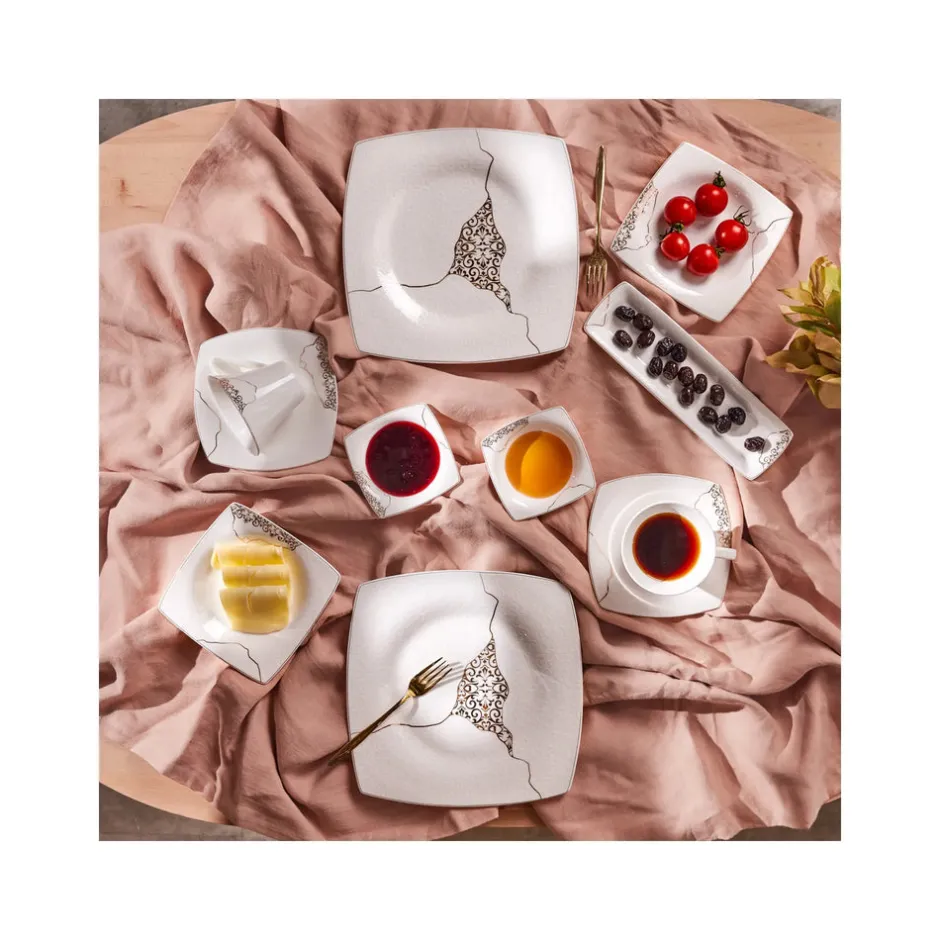 Karaca Frühstücksset Für 6 Personen-Fine Pearl Era 26-teiliges Frühstücksset und Servierschalen für 6 Personen Weıß01
