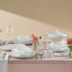 Karaca Tafelservice Für 12 Personen-Fine Pearl Extra Argento 55-Teiliges Tafelservice Für 12 Personen, Platin Platın