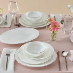 Karaca Tafelservice Für 12 Personen-Fine Pearl Extra Argento 55-Teiliges Tafelservice Für 12 Personen, Platin Platın
