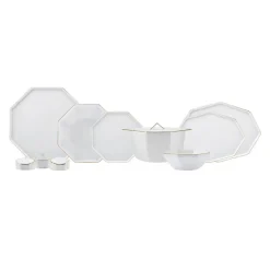 Karaca Tafelservice Für 12 Personen-Fine Pearl Extra Eight Corner 62-Teiliges 12-Personen Geschirrset Gold