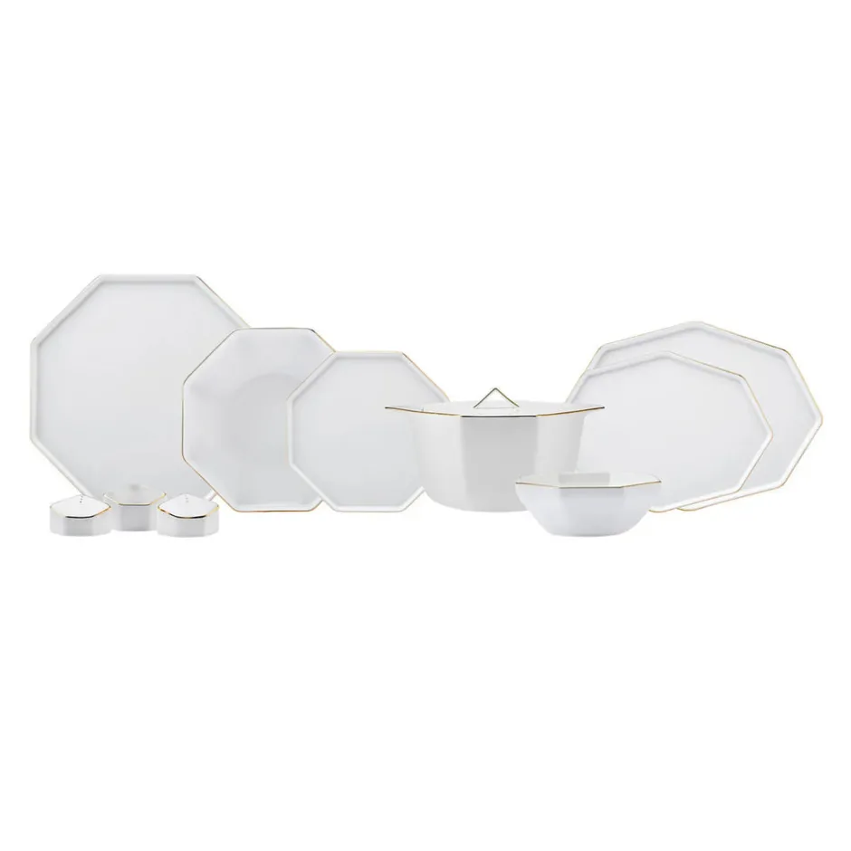 Karaca Tafelservice Für 12 Personen-Fine Pearl Extra Eight Corner 62-Teiliges 12-Personen Geschirrset Gold