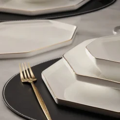 Karaca Tafelservice Für 12 Personen-Fine Pearl Extra Eight Corner 62-Teiliges 12-Personen Geschirrset Gold